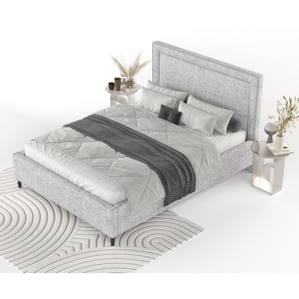 Letto matrimoniale imbottito grigio chiaro con spazio contenitivo e rete 180x200 cm Baleine - Maison de Rêve-image-3