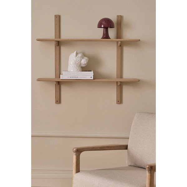 Mensola colore naturale chiaro in rovere massiccio con ripiani multipli 90 cm Albin – Ellos Home-image-1