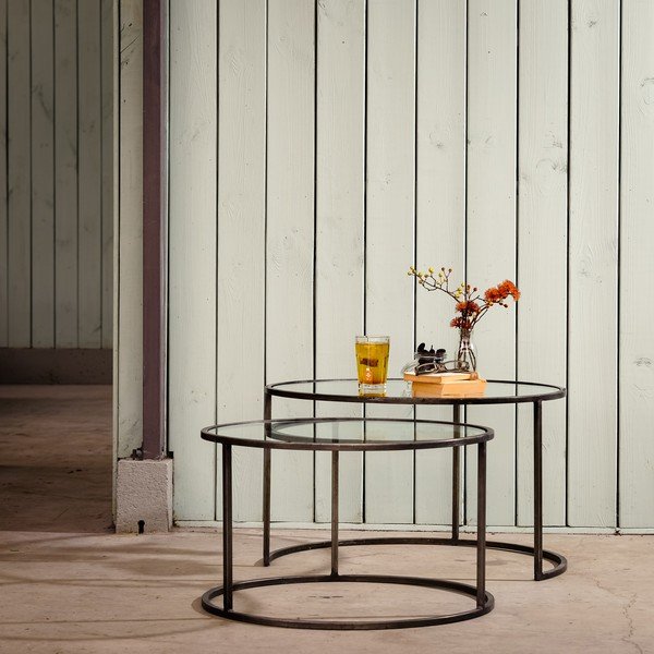 Tavolini rotondi in vetro grigio in set di 2 pezzi ø 75 cm Duarte - Light & Living-image-1