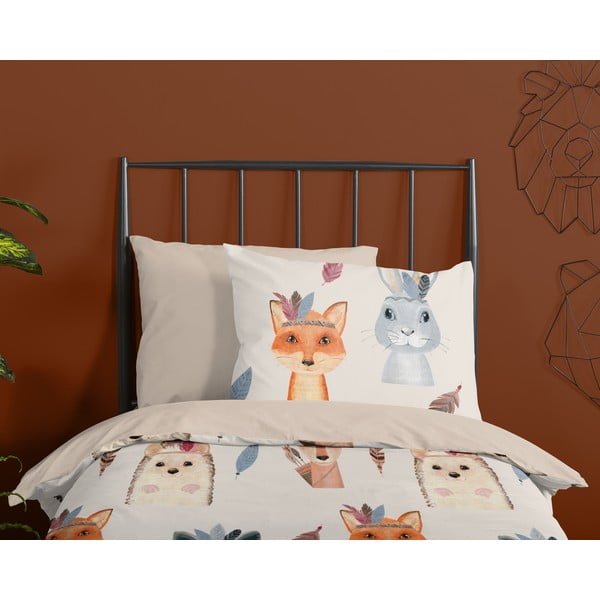 Set copripiumino e federa da bambini marrone/beige in cotone per letto singolo 140x200 cm Rave – Good Morning-image-2