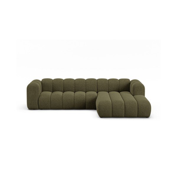 Divano angolare verde (con penisola a destra/con chaise lounge) con rivestimento in ciniglia Lupine – Micadoni 