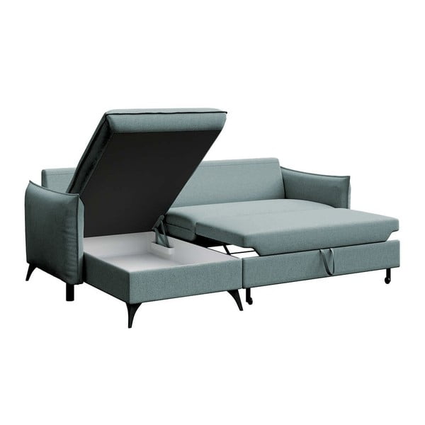 Divano angolare azzurro allungabile e con contenitore (con penisola a sinistra e chaise lounge) Brim – Rodier-image-3