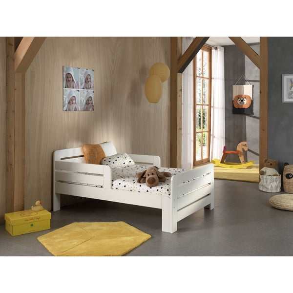 Letto da bambini regolabile bianco in pino massiccio con contenitore, materasso e rete inclusi Jumper - Vipack-image-1