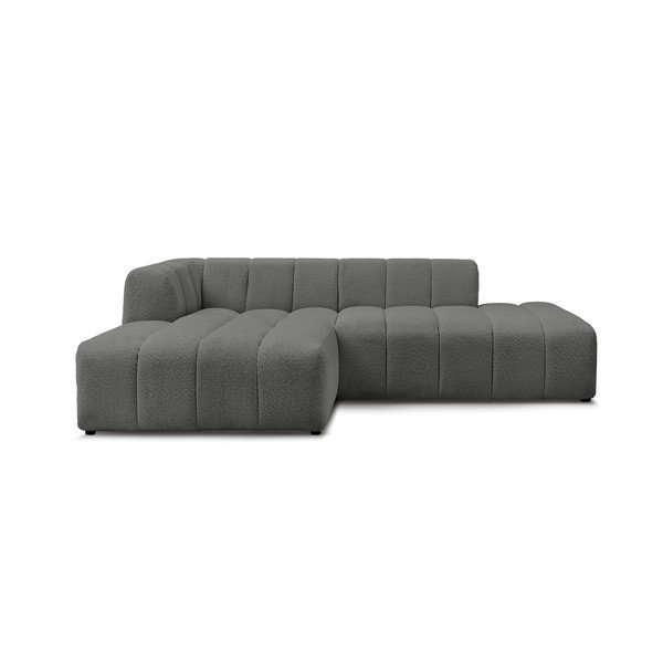 Divano angolare grigio scuro (penisola a sinistra/chaise lounge) con rivestimento in bouclé Annecy – Bobochic Paris
