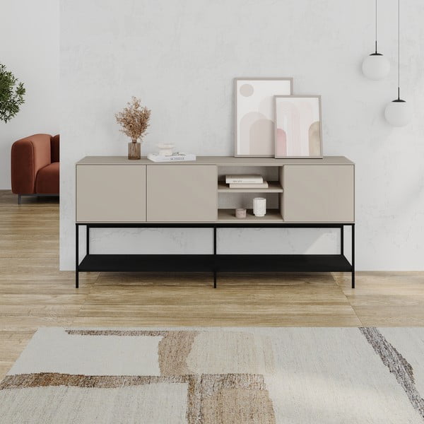 Cassettiera nera e crema 180x80x40 cm Amira - Marckeric-image-1