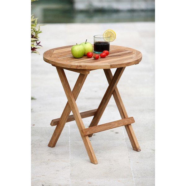 Tavolino da giardino rotondo in teak massiccio ø 50 cm Mitan – Garden Pleasure-image-1