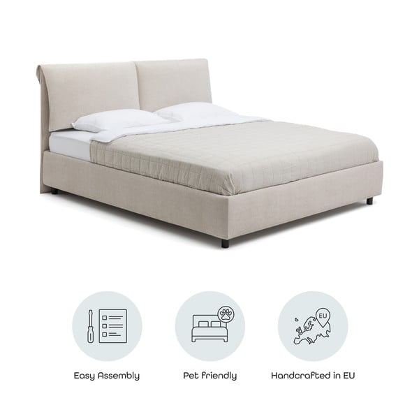 Letto matrimoniale imbottito beige con contenitore con rete inclusa 180x200 cm Myra Pillow – Bonami Selection-image-4