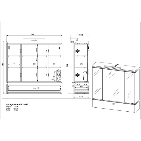 Mobile bagno antracite con specchio e illuminazione 79x80 cm Modesto - Germania-image-4