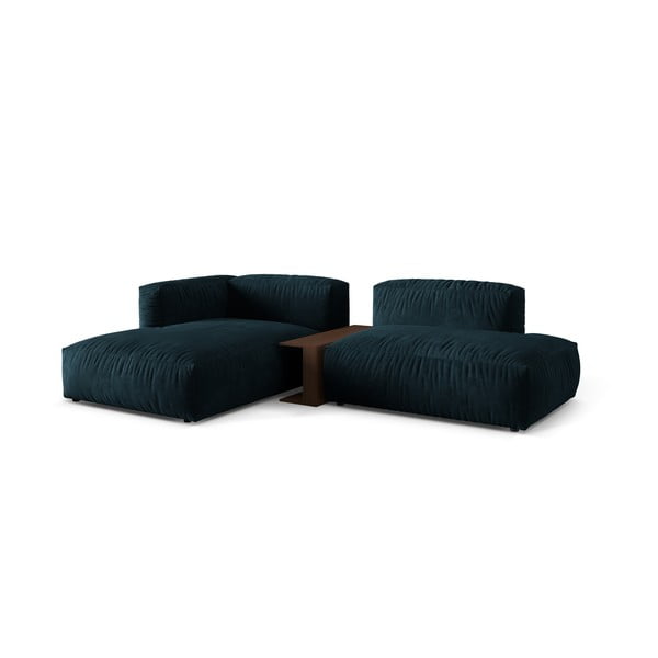 Divano angolare componibile blu scuro (con penisola a sinistra/con chaise lounge) con rivestimento in velluto Martina – Micadoni -image-1