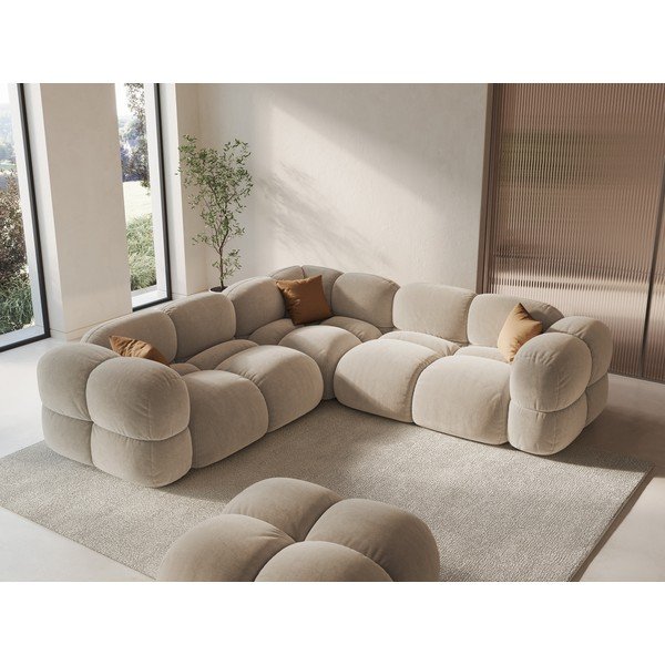 Divano angolare beige con rivestimento in velluto Loretto – Cosmopolitan Design-image-1