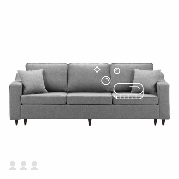 Pulizia di un divano a 3 posti con rivestimento in tessuto, lavaggio a secco - Bonami