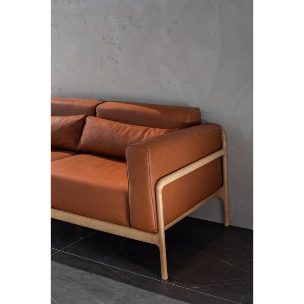 Divano in pelle di bufalo marrone cognac con struttura in rovere massiccio , 180 cm Fawn - Gazzda-image-4