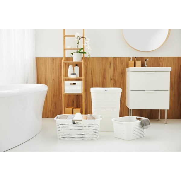 Cesto per biancheria in plastica bianca da 55 l Country - Rotho-image-3