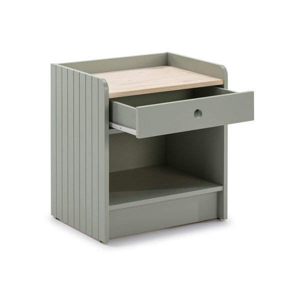 Comodino verde con piano in legno di pino Monte - Marckeric-image-3