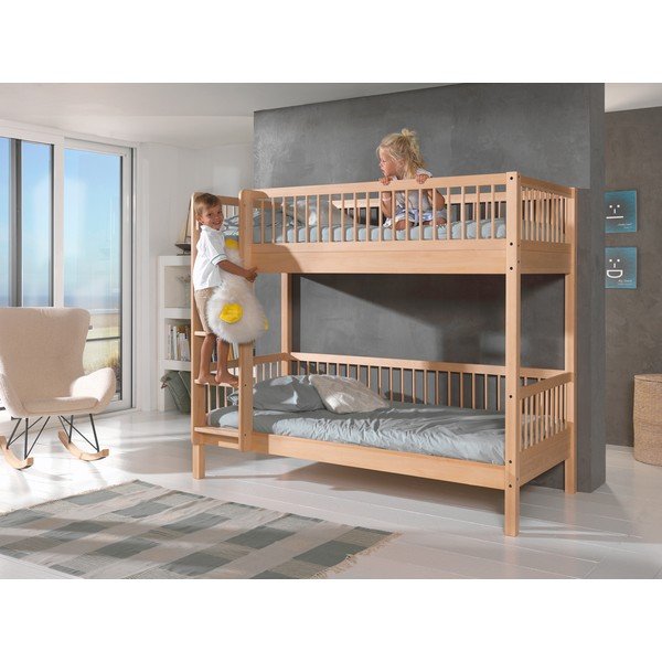 Letto da bambini a castello di colore naturale in faggio massiccio con rete inclusa 90x200 cm Forrest – Vipack-image-4