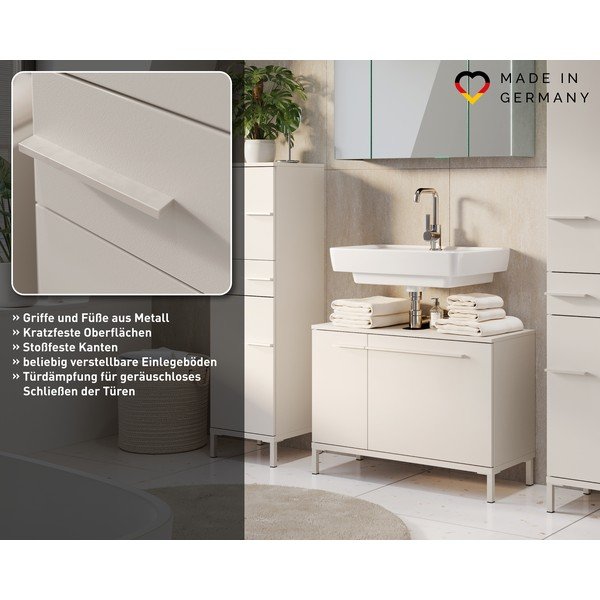 Mobile da lavabo color crema opaco 80x59 cm Laurino – Germania-image-4