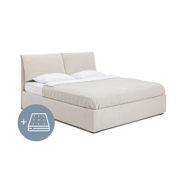 Letto matrimoniale imbottito beige con contenitore con materasso incluso/con rete inclusa 180x200 cm Thessa Pillow – Bonami Selection