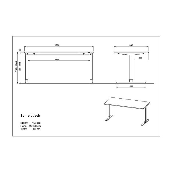 Tavolo da lavoro ad altezza regolabile elettricamente con piano in rovere 80x160 cm Lissabon - Germania-image-3