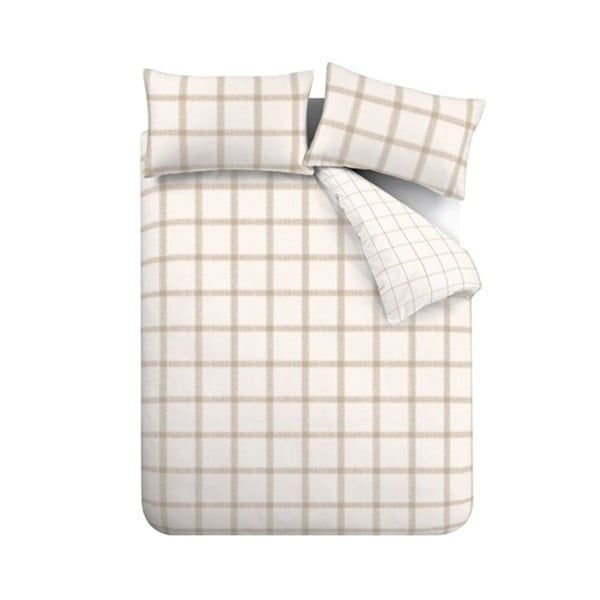 Set copripiumino e federa beige in cotone per letto matrimoniale 200x200 cm Oxton Check – Bianca