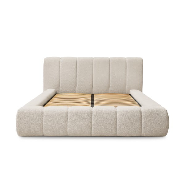 Letto matrimoniale imbottito beige contenitore e rete inclusi 140x190 cm Denali - Bobochic Paris-image-3