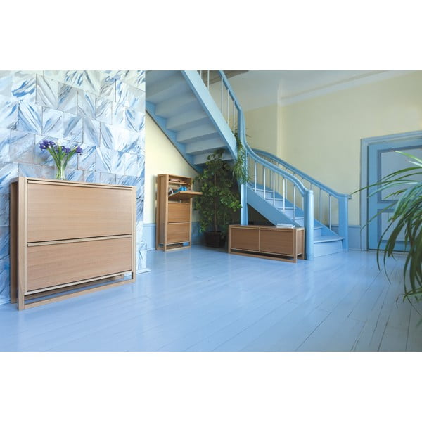 Scarpiera color naturale trama in rovere con spazio contenitivo e panca NewEst - Woodman-image-1