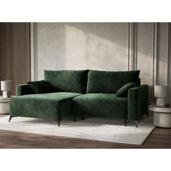 Divano angolare verde scuro allungabile/con contenitore (con penisola a sinistra/con chaise lounge) con rivestimento in ciniglia Leon – Maison de Rêve-image-4