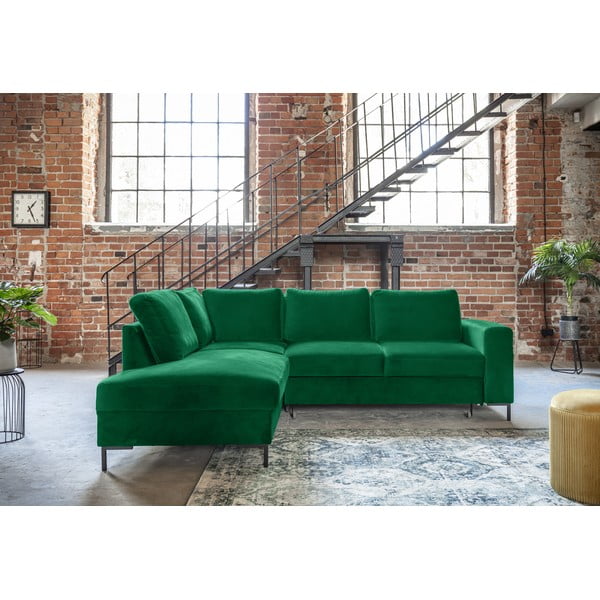 Divano letto angolare in velluto verde scuro (angolo sinistro) Lofty Lilly - Miuform-image-1