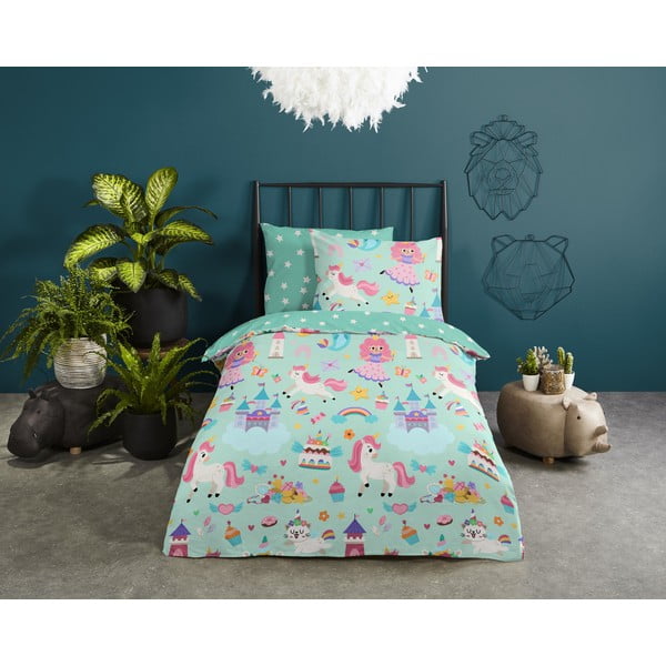 Set copripiumino e federa da bambini color menta in cotone per letto singolo 140x200 cm Fantastic – Good Morning-image-1