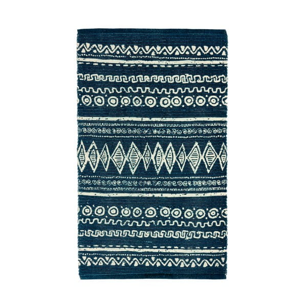 Tappeto in cotone blu e bianco , 55 x 110 cm Ethnic - Webtappeti