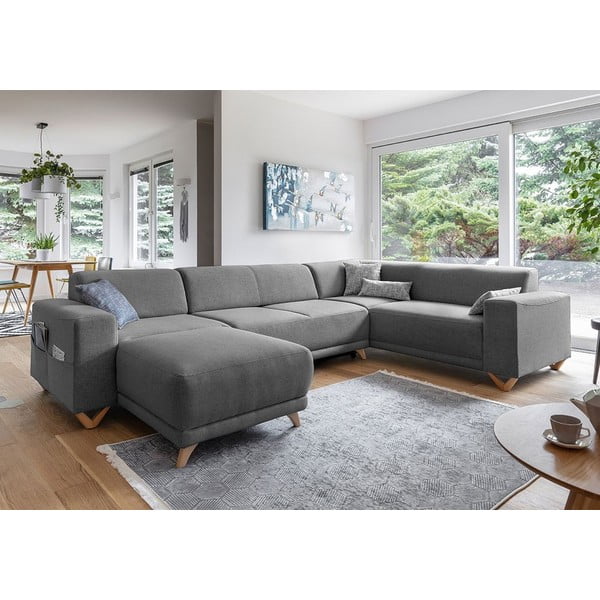 Divano angolare grigio allungabile e con contenitore (penisola a destra/a U) Classy Sophie – Miuform-image-3