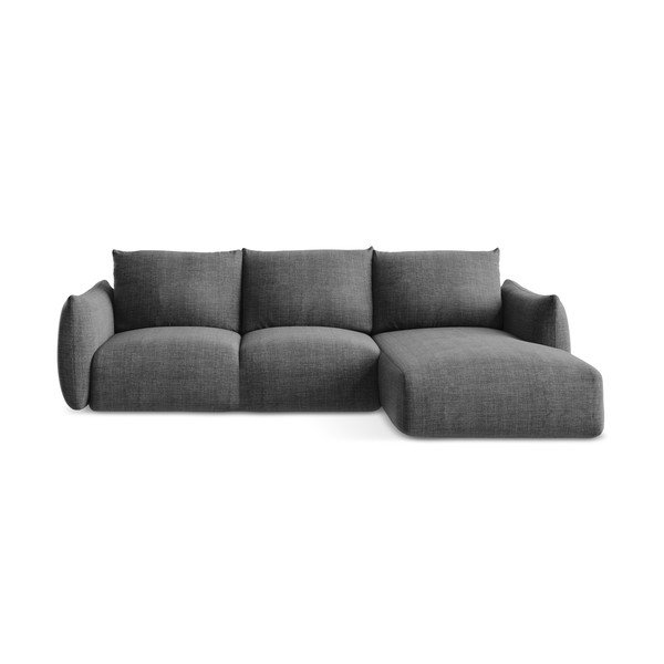 Divano angolare grigio scuro allungabile (con penisola a destra/con chaise lounge) Leila – Makamii