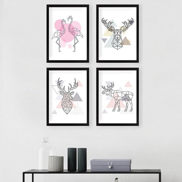 Set di dipinti 4 pz 24x29 cm Geometric Animals – Wallity-image-1