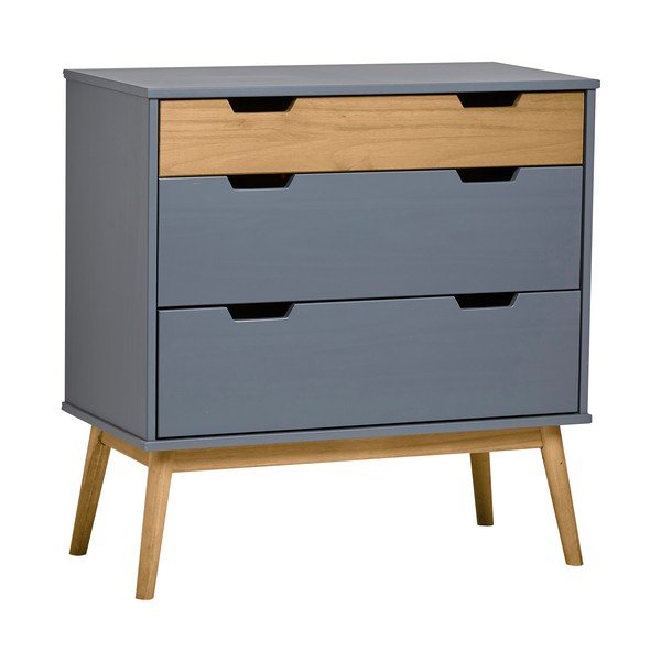 Cassettiera grigia in legno di pino massiccio, altezza 82 cm Baku - Marckeric-image-2