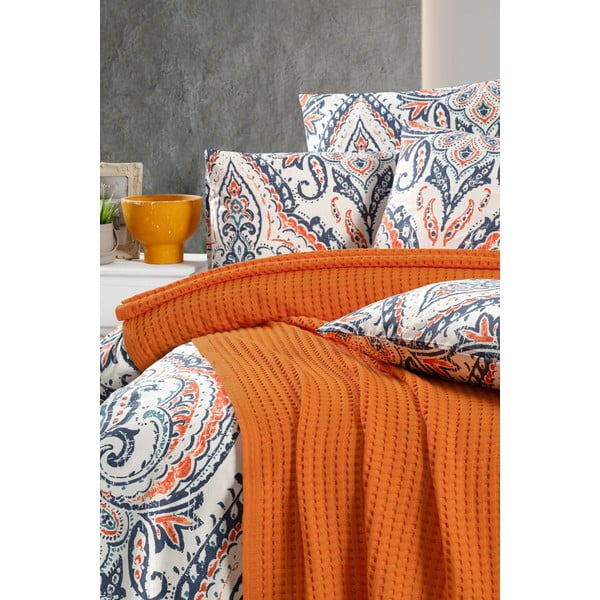 Copriletto in cotone arancione 220x240 cm Waffle - Mila Home-image-1