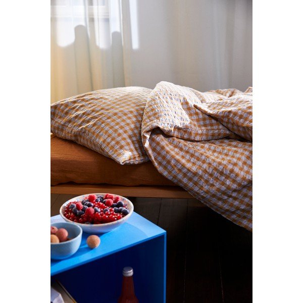 Lenzuola in crêpe esteso arancio-giallo-azzurro per letto matrimoniale 200x220 cm Bæk&Bølge - JUNA-image-4