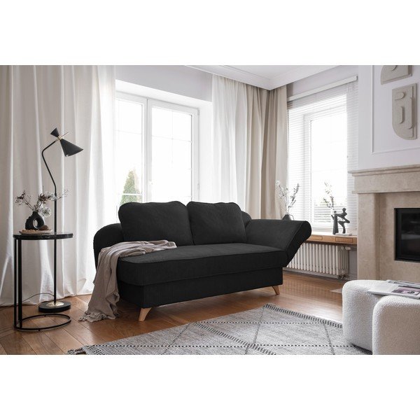 Chaise longue color antracite (con penisola a destra) con rivestimento in velluto a coste Chic Charlotte – Miuform-image-4