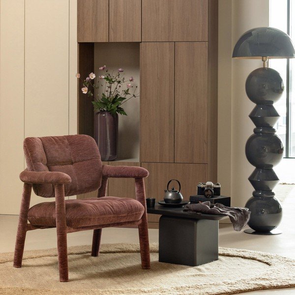 Poltrona rosa polveroso con rivestimento in ciniglia Loom – WOOOD-image-1
