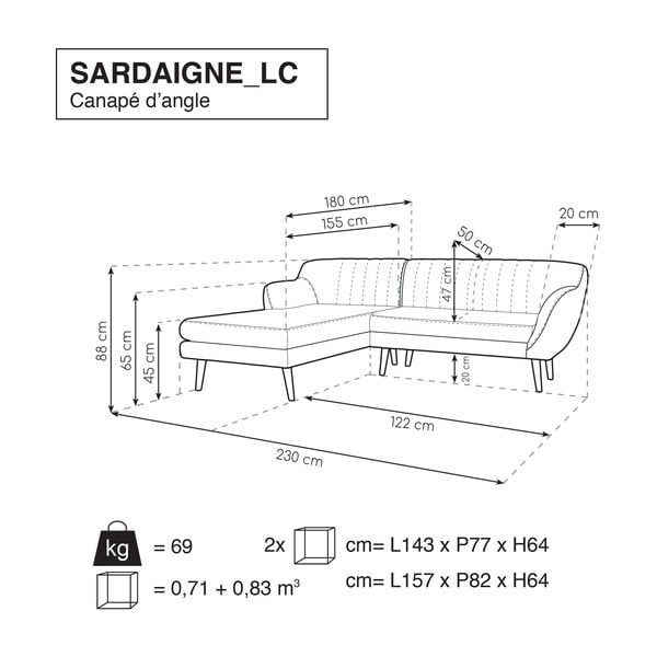 Divano rosa pallido con lettino a sinistra Sardaigne - Mazzini Sofas-image-4