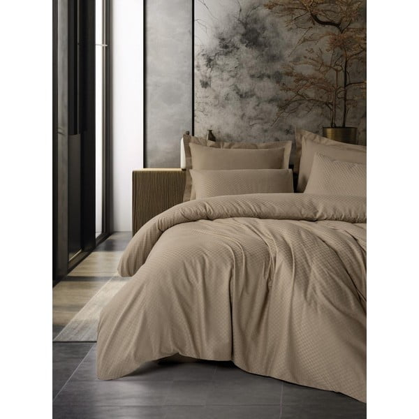 Set copripiumino e federa marrone in cotone renforcé per letto matrimoniale ed esteso 240x220 cm Checkered – Mila Home Luxury-image-1