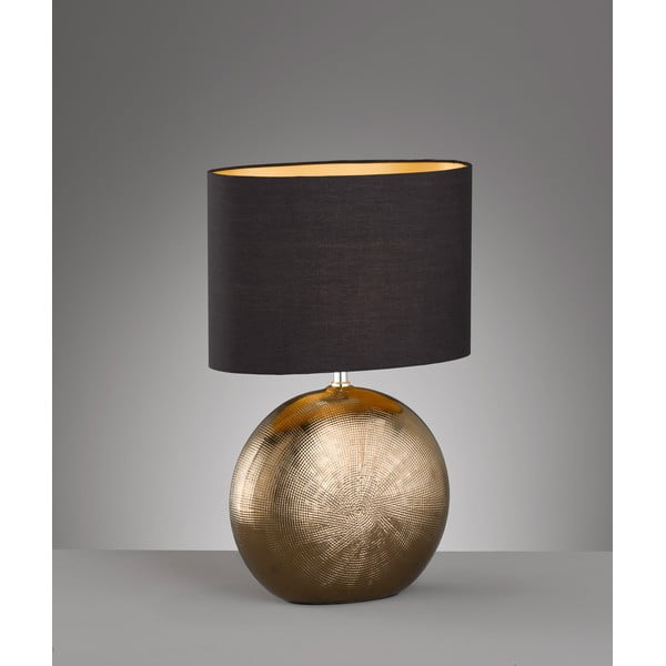 Lampada da tavolo nera/color bronzo in ceramica con paralume in tessuto (altezza 53 cm) Foro – Fischer & Honsel-image-1
