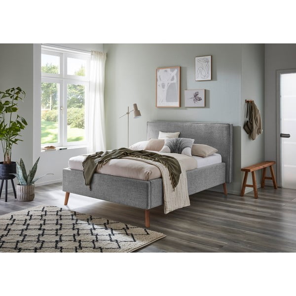 Letto matrimoniale imbottito grigio chiaro con contenitore con rete inclusa 140x200 cm Riva – Meise Möbel-image-1