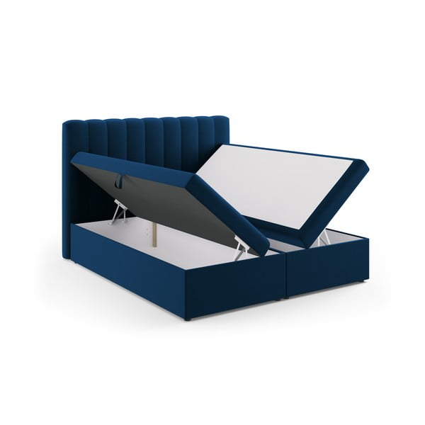 Letto boxspring blu scuro con contenitore 180x200 cm Gina - Milo Casa-image-3