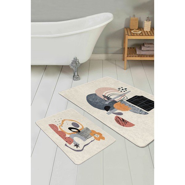 Set di tappetini per il bagno in velluto beige 2 pz 60x100 cm – Mila Home-image-1