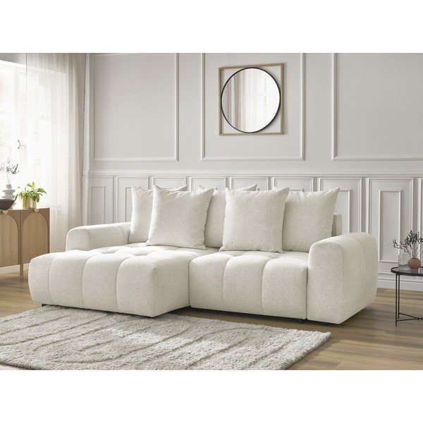 Divano angolare bianco allungabile/con contenitore (con penisola a sinistra/con chaise lounge) con rivestimento in ciniglia Roxelane – Bobochic Paris-image-3