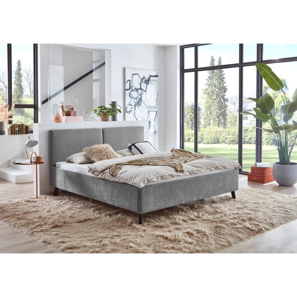 Letto matrimoniale imbottito grigio con rete inclusa 160x200 cm Piano – Meise Möbel-image-1