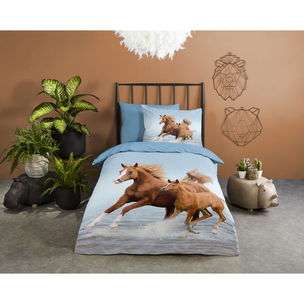 Set copripiumino e federa da bambini blu in cotone per letto singolo 140x200 cm Free – Good Morning-image-1