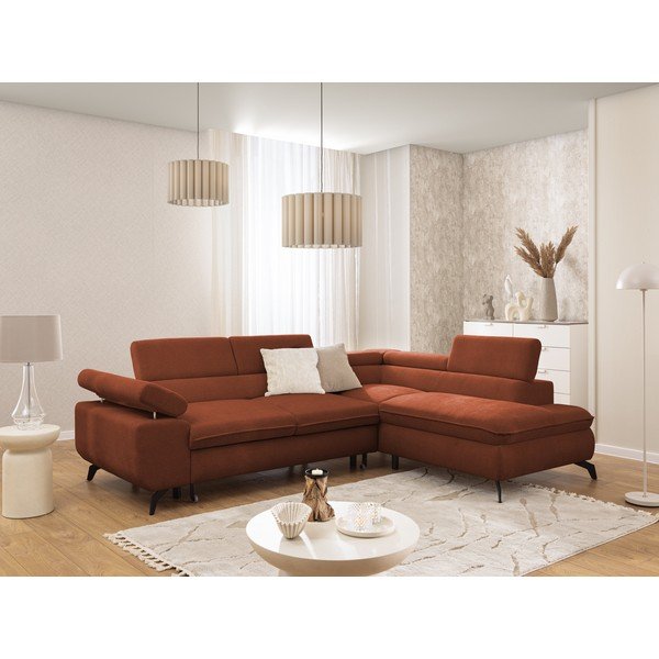 Divano angolare color terracotta (con penisola a destra/a L) con rivestimento in ciniglia Marbeya  – Ropez-image-1