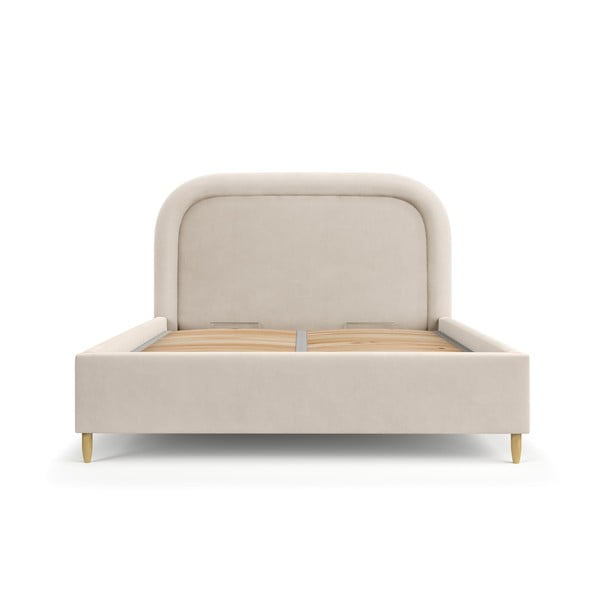 Letto matrimoniale imbottito beige con spazio contenitivo e rete 140x200 cm Mija - Maison de Rêve-image-2