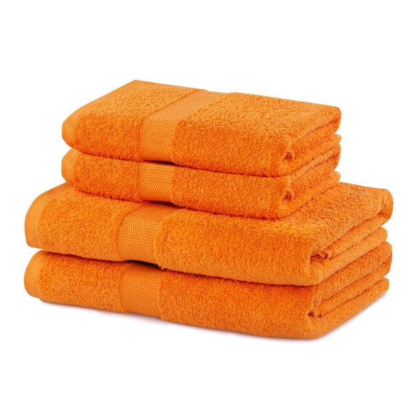 Asciugamani e teli da bagno in spugna di cotone arancione in set di 4 pezzi Marina - DecoKing