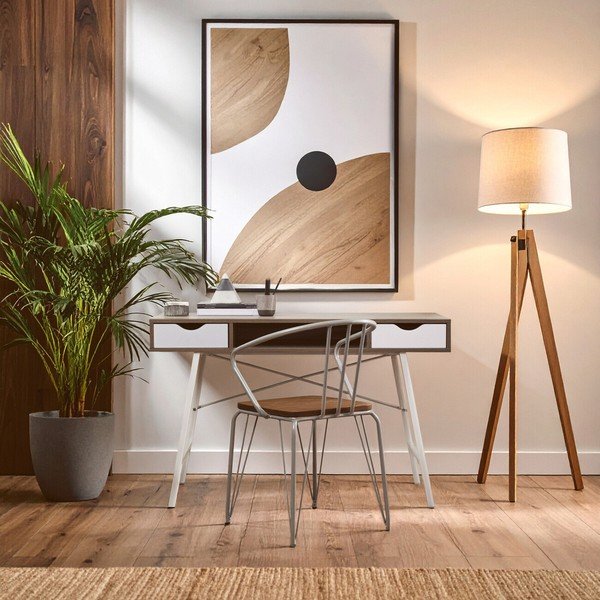 Sedia da pranzo grigia/colore naturale scuro in olmo massiccio District – Premier Housewares-image-3